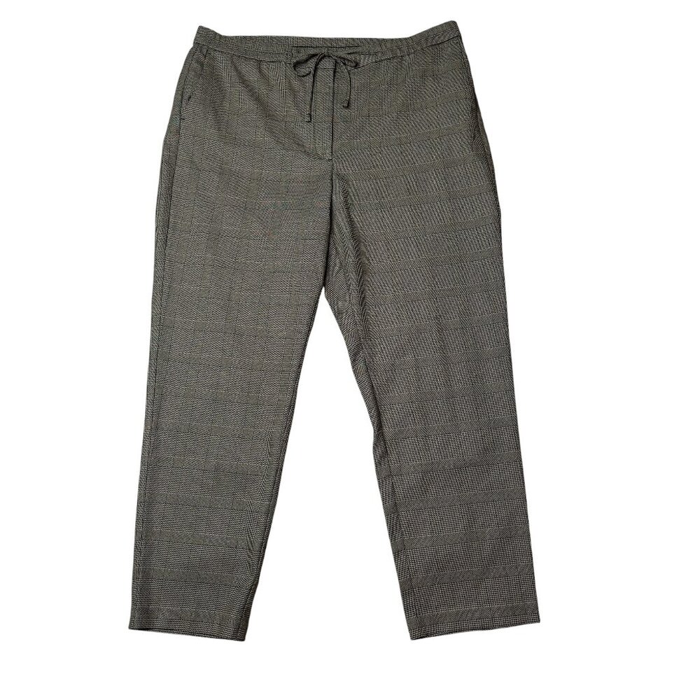 J Jill Glen Plaid Drawstring Pants Womens L Straight Leg Career Minimalist Chic